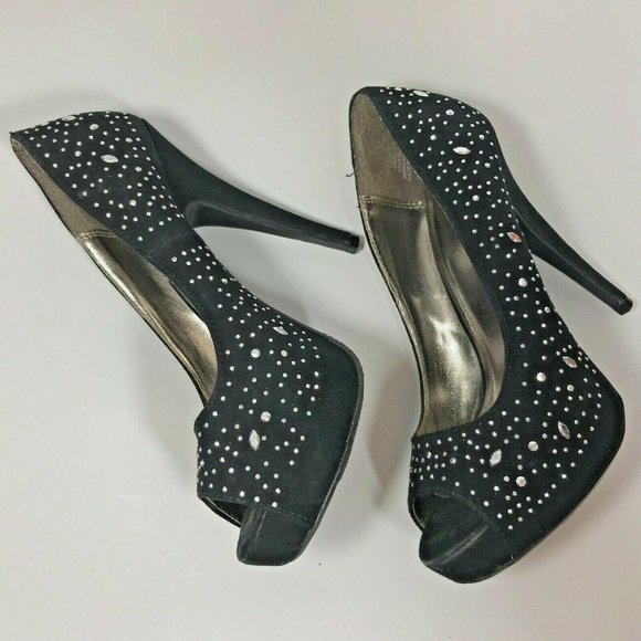 Bongo Fame sz 6 stiletto metallic studs black sued - Picture 3 of 12